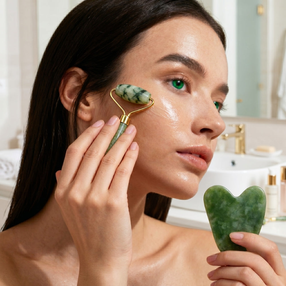 Jade Facial Ritual Set - The Ultimate Cooling & Sculpting Essential for Radiant Skin.